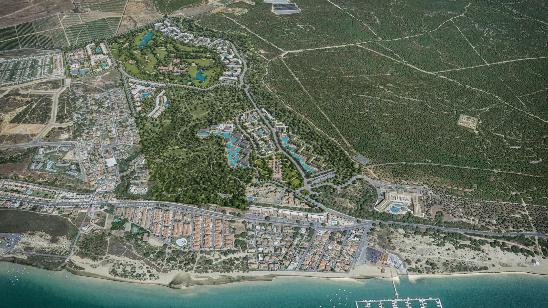 El complejo está en segunda línea de costa, frente a la Flecha de El Rompido.