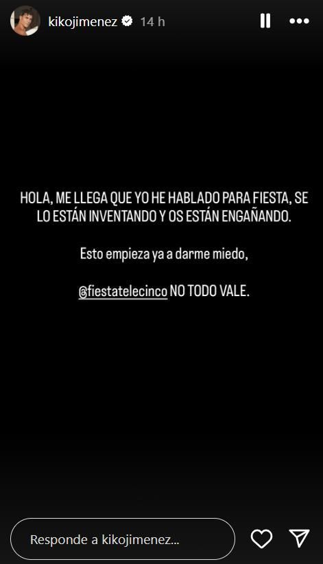 Mensaje de Kiko Jiménez en Instagram sobre 'Fiesta'