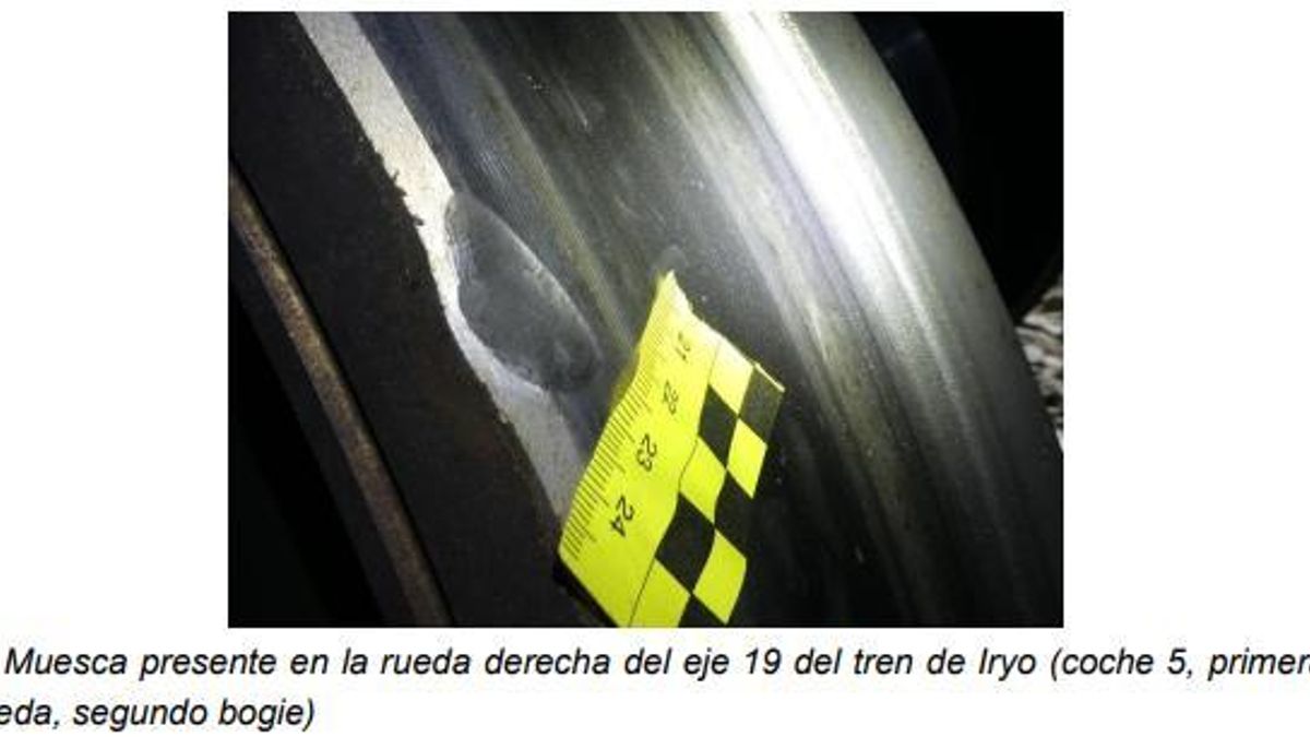 Muesca presente en la rueda derecha del eje 19 del tren de Iryo (coche 5, primera rueda, segundo bogie)