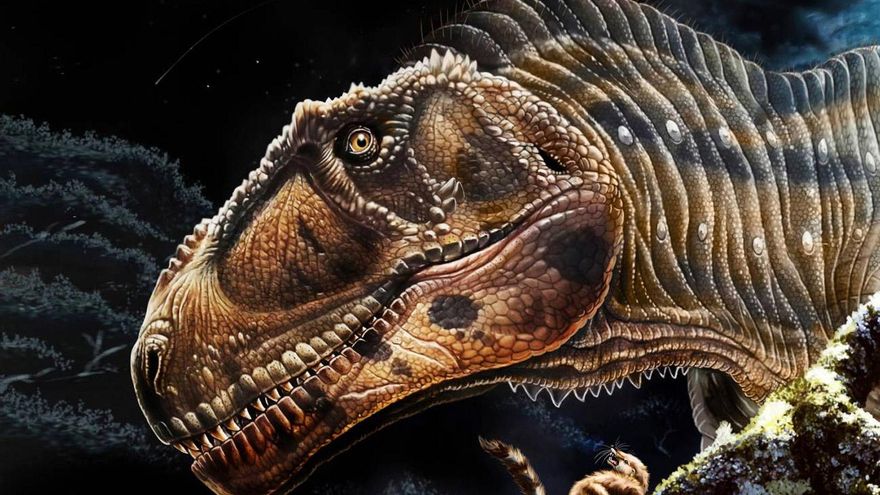 El cráneo de Meraxes gigas contaba con rugosidades, crestas y surcos. // Reconstrucción del paleoartista Jorge González