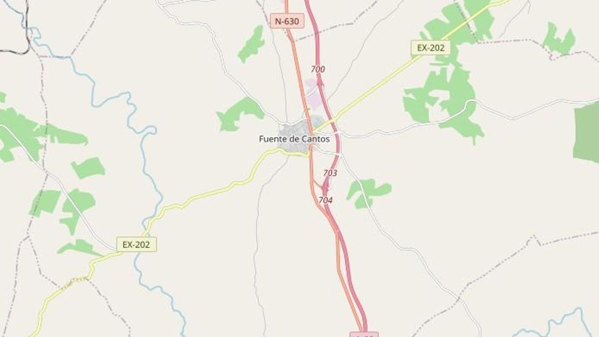 Zona del atropello, la carretera EX-202 a su paso por Fuente de Cantos