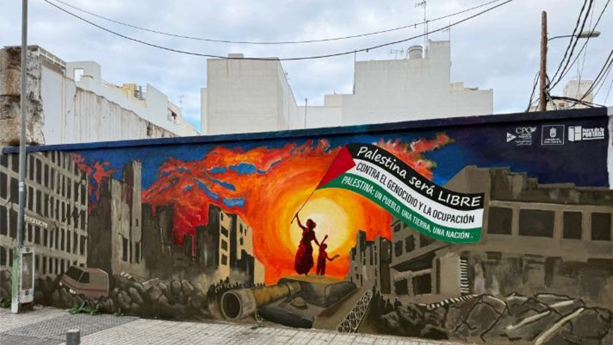 Finalizan los trabajos del mural por Palestina en el corazón de la ciudad de Las Palmas