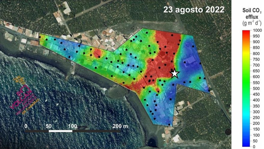 Monitorización geoquímica-emanaciones difusas de CO2 en La Bombilla, en la costa oeste de La Palma.