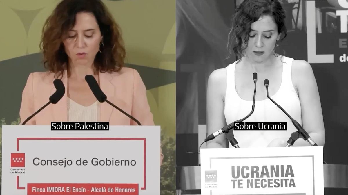 Monteje de Ayuso sobre su cambio de discurso entre Ucrania y Palestina