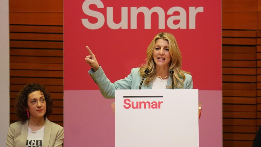 La vicepresidenta segunda y ministra de Trabajo y Economía Social, Yolanda Díaz, interviene durante el acto ‘Ampliando lo público con políticas feministas’, en el Palacio Euskalduna, a 6 de marzo de 2024, en Bilbao, Vizcaya, País Vasco (España).