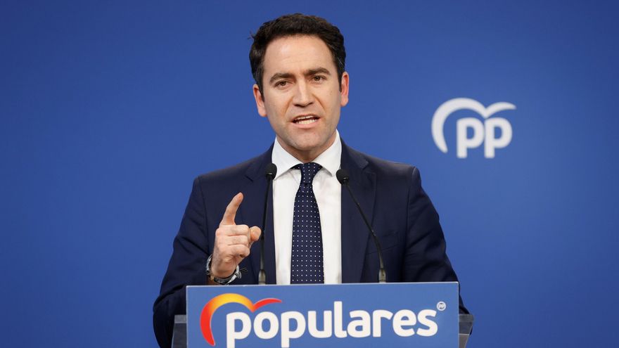 El secretario general del PP, Teodoro García Egea, en rueda de prensa en la sede de la formación en Madrid. EFE/ Javier Lizon