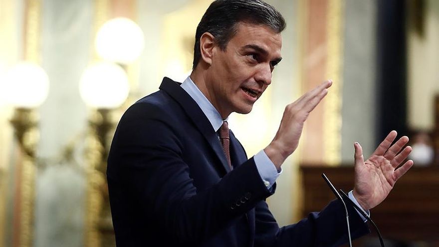 El presidente del Gobierno, Pedro Sánchez, durante su intervención en la moción de censura de Vox al gobierno de coalición, este miércoles en el Congreso de los Diputados.