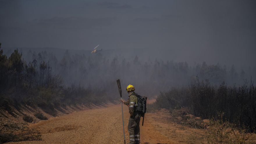 Un brigadista durante las labores de extinción en Zamora.
