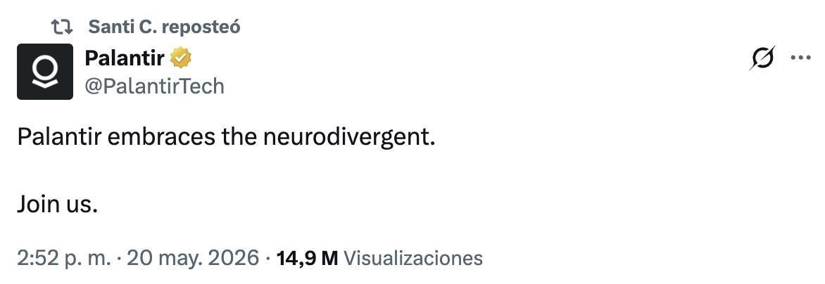 El mensaje de Palantir reposteado por Caputo.