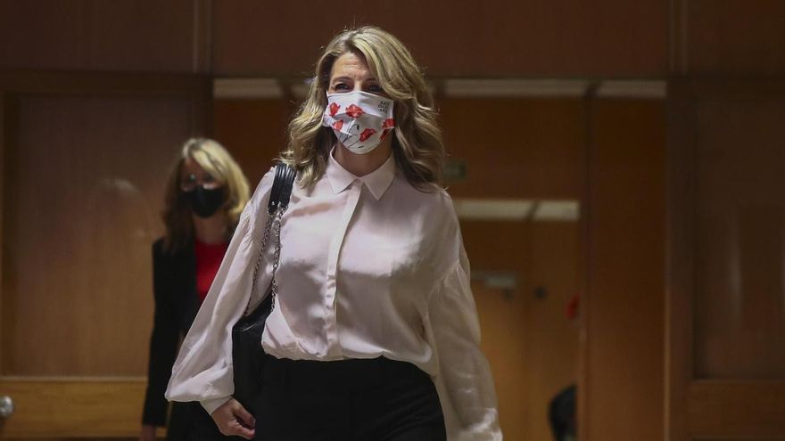 La vicepresidenta segunda y ministra de Trabajo y Economía Social, Yolanda Díaz, este lunes en Madrid. EFE/ Miguel Oses