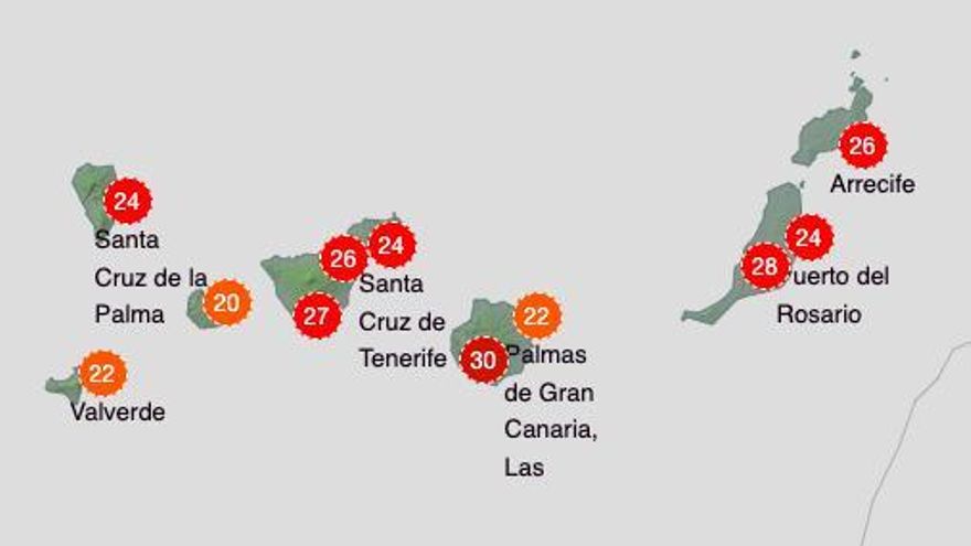 Vuelven a Canarias temperaturas de hasta 30 grados y calima generalizada