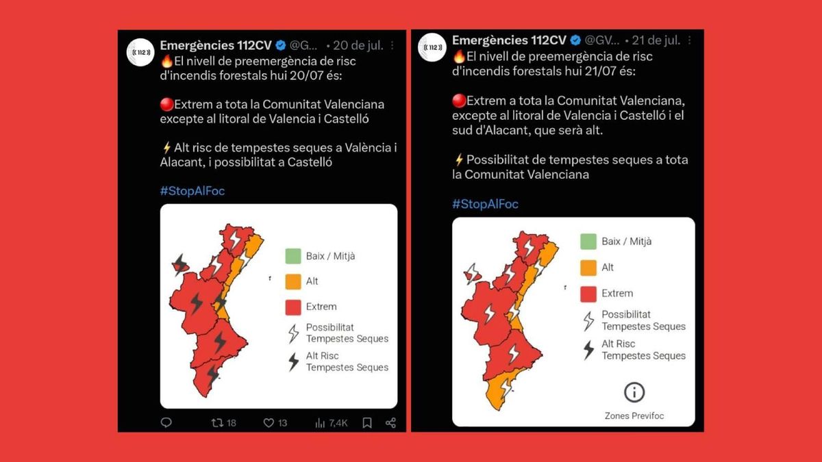Avisos de "risc extrem" per incendis els dies 20 i 21 de juliol.