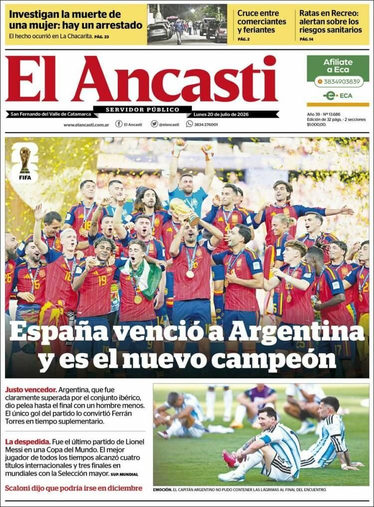 Las lágrimas de Messi y el título de España, en las tapas de los diarios del mundo