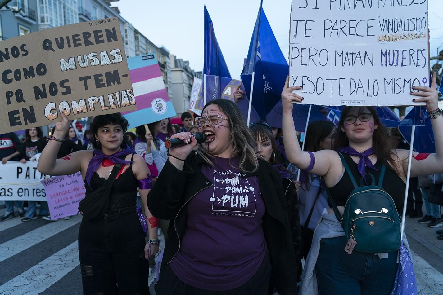 Manifestantes durante el 8M en Santander.