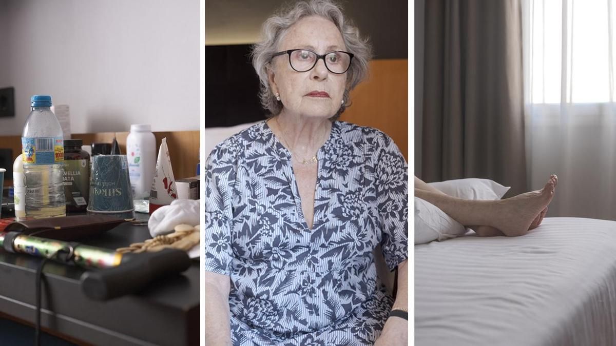 Teresa Pons, 80 años, en el hotel de Barcelona en el que está hospedada mientras espera poder volver a su domicilio.
