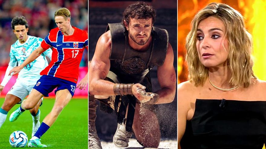 El Noruega-Portugal (14.4%) y el estreno de 'Gladiator II' (15.5%) superan al récord dominical de 'Supervivientes' (12%)