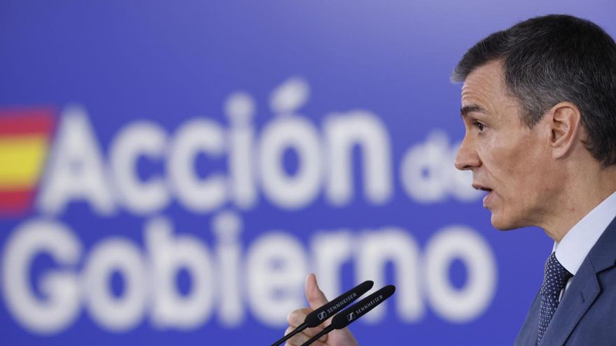 El presidente del Gobierno, Pedro Sánchez, durante una comparecencia en Moncloa. EFE/Javier Lizón