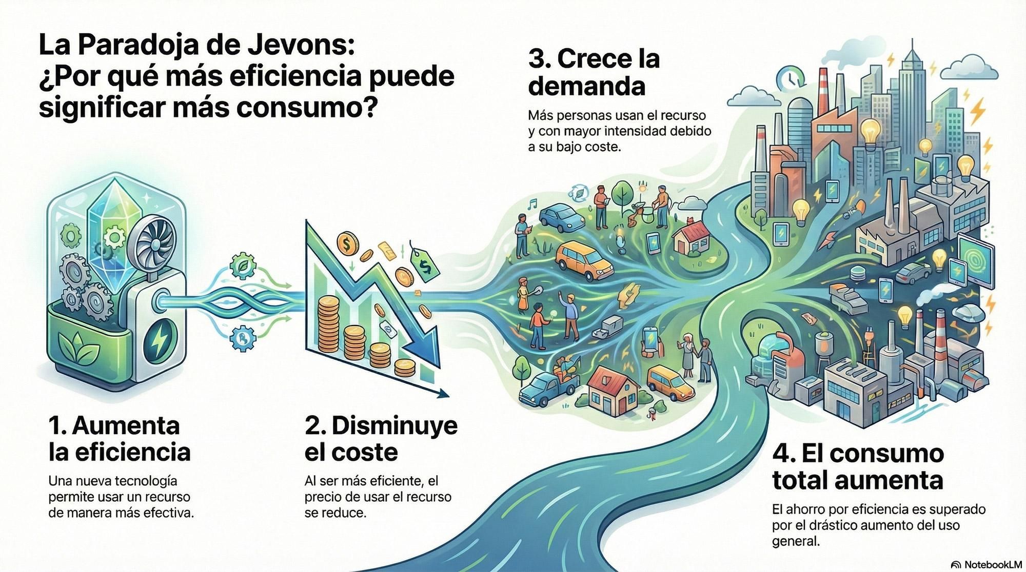 Explicación infográfica de la Paradoja de Jevons.