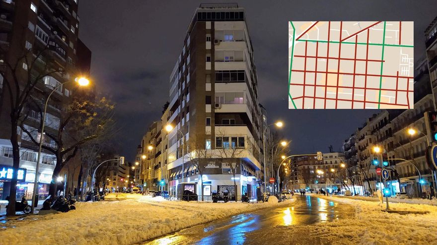 Mapa de las calles que permanecen bloqueadas por la nieve y el hielo en Chamberí