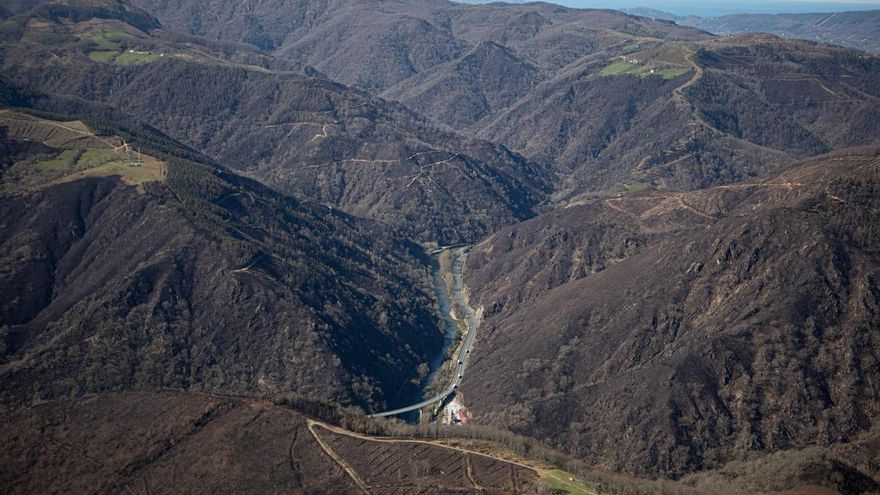 Un paisaje teñido de negro tras el paso del gran incendio entre Gipuzkoa, Navarra e Iparralde