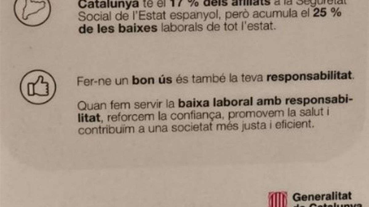Los sindicatos reclaman la retirada de unos carteles del Govern que piden hacer "buen uso" de las bajas laborales