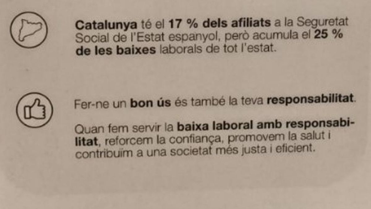 Los sindicatos reclaman la retirada de unos carteles del Govern que piden hacer "buen uso" de las bajas laborales