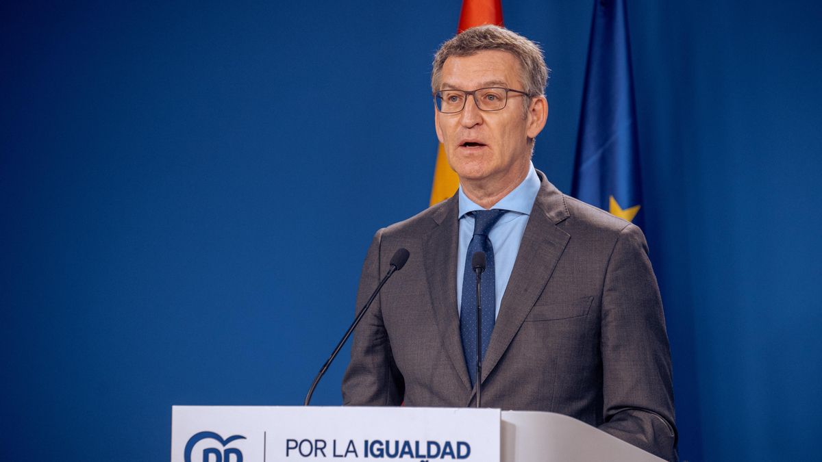 Archivo - El líder del PP, Alberto Núñez Feijóo, durante una rueda de prensa, en la sede del PP, a 29 de abril de 2024, en Madrid (España).