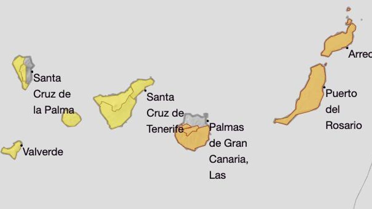 Mapa de la Aemet de el aviso por temperaturas máximas para el miércoles.