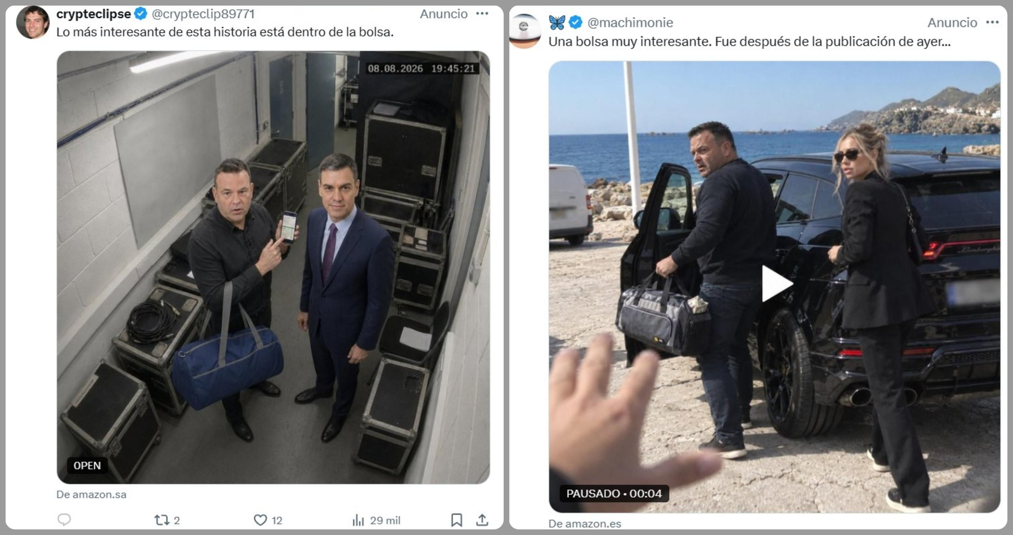 Publicaciones promocionadas de X que distribuyen la estafa.