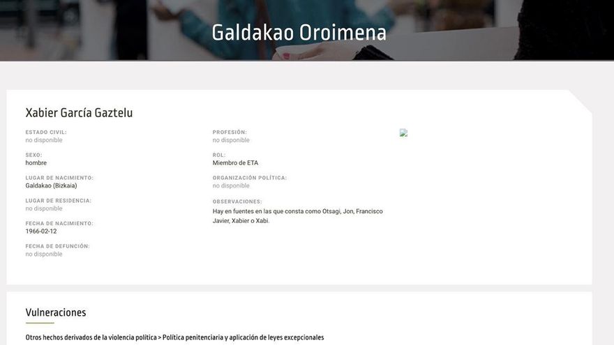 Captura de la web en la que figura Xabier García Gaztelu, 'Txapote'.