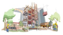 Un diseño de los edificios de madera que plantea el proyecto del gigante