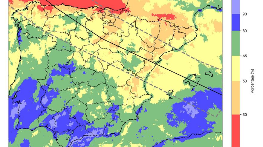 Con un ojo en el cielo: el mapa de AEMET con los puntos de Euskadi más propensos a estar despejados para el eclipse solar