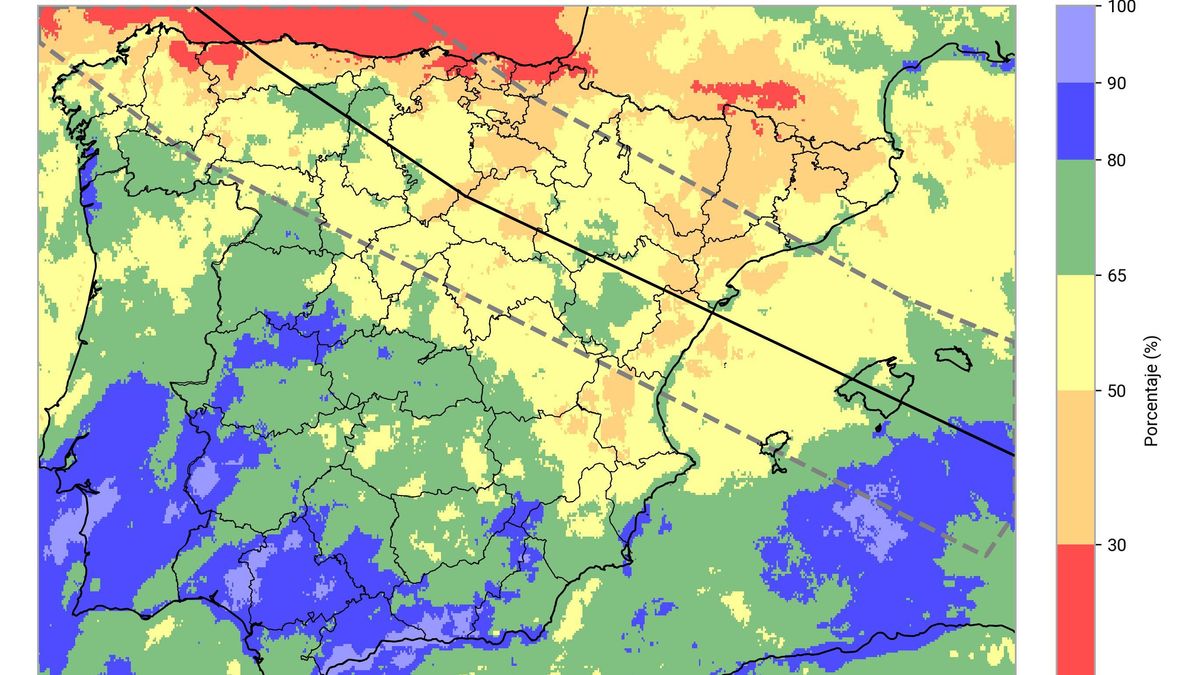 Con un ojo en el cielo: el mapa de AEMET con los puntos de Euskadi más propensos a estar despejados para el eclipse solar