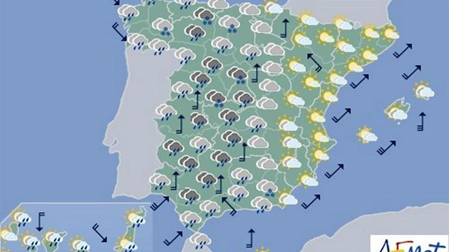 Lluvias en Andalucía y Sistema Central y nevadas en el noroeste para hoy