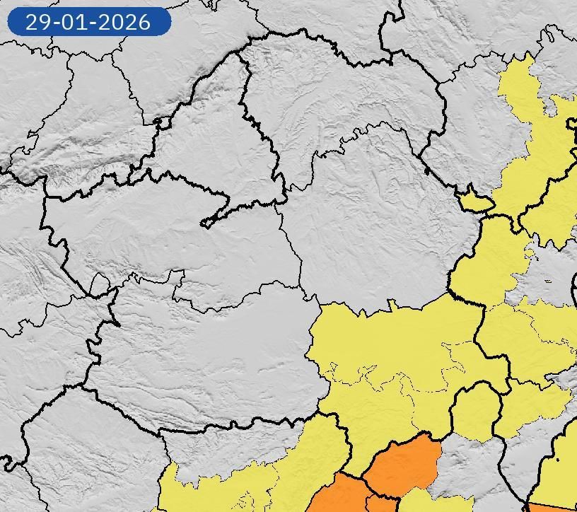 Previsión meteorológica con aviso amarillo por viento y lluvia en la provincia de Albacete el 29 de enero de 2026
