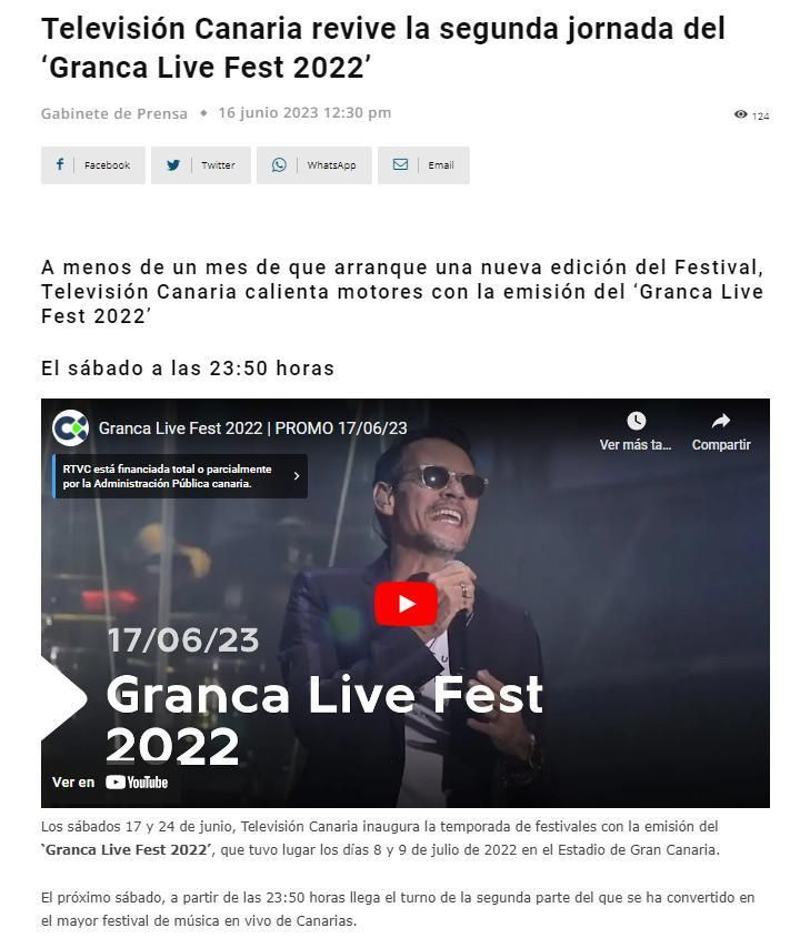 Noticia con más interacciones sobr el Gran Canaria Live Fest