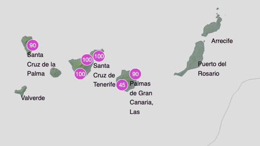 Probabilidad de precipitación en Canarias este viernes a primera hora del día