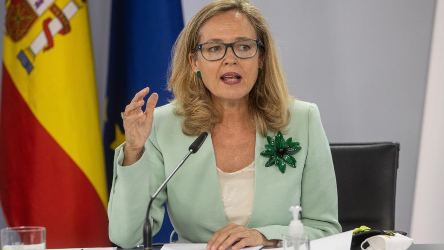 La vicepresidenta primera y ministra de Economía Nadia Calviño, durante la rueda de prensa posterior a la reunión del Consejo de Ministros en. EFE/Rodrigo Jiménez.