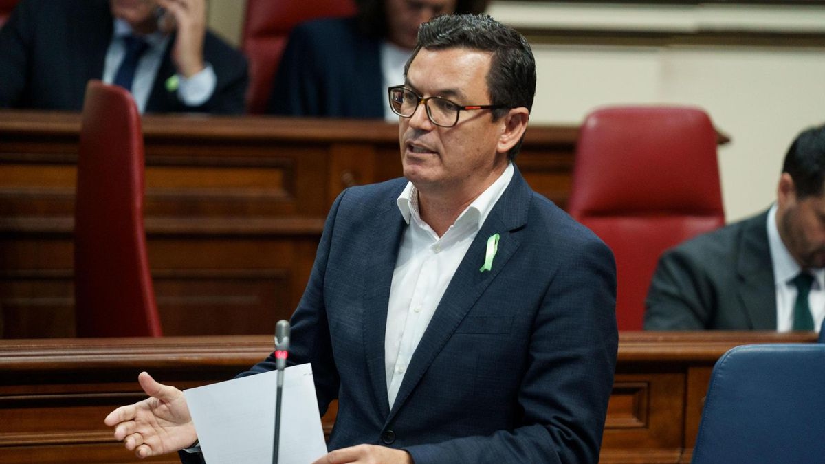 El consejero de Obras Públicas, Vivienda y Movilidad del Gobierno de Canarias, Pablo Rodríguez, durante el pleno del Parlamento de Canarias celebrado este martes.
