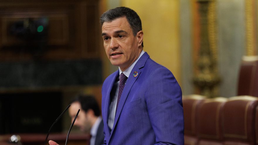 El presidente del Gobierno, Pedro Sánchez, interviene durante un debate de la moción de censura, en el Congreso de los Diputados.