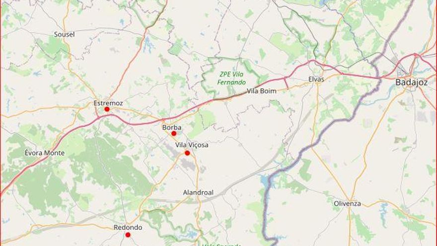 Concelhos del Alentejo afectados próximos a Badajoz