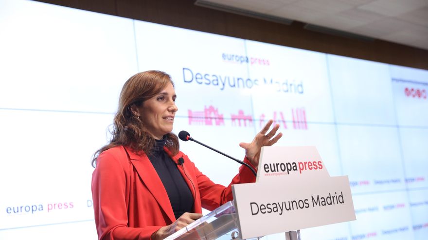 La candidata de Más Madrid a la Presidencia de la Comunidad, Mónica García, interviene en un desayuno informativo organizado por Europa Press
