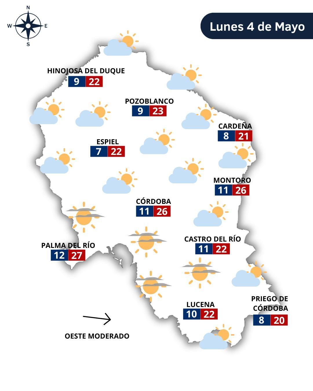 El tiempo en Córdoba el lunes 4 de mayo