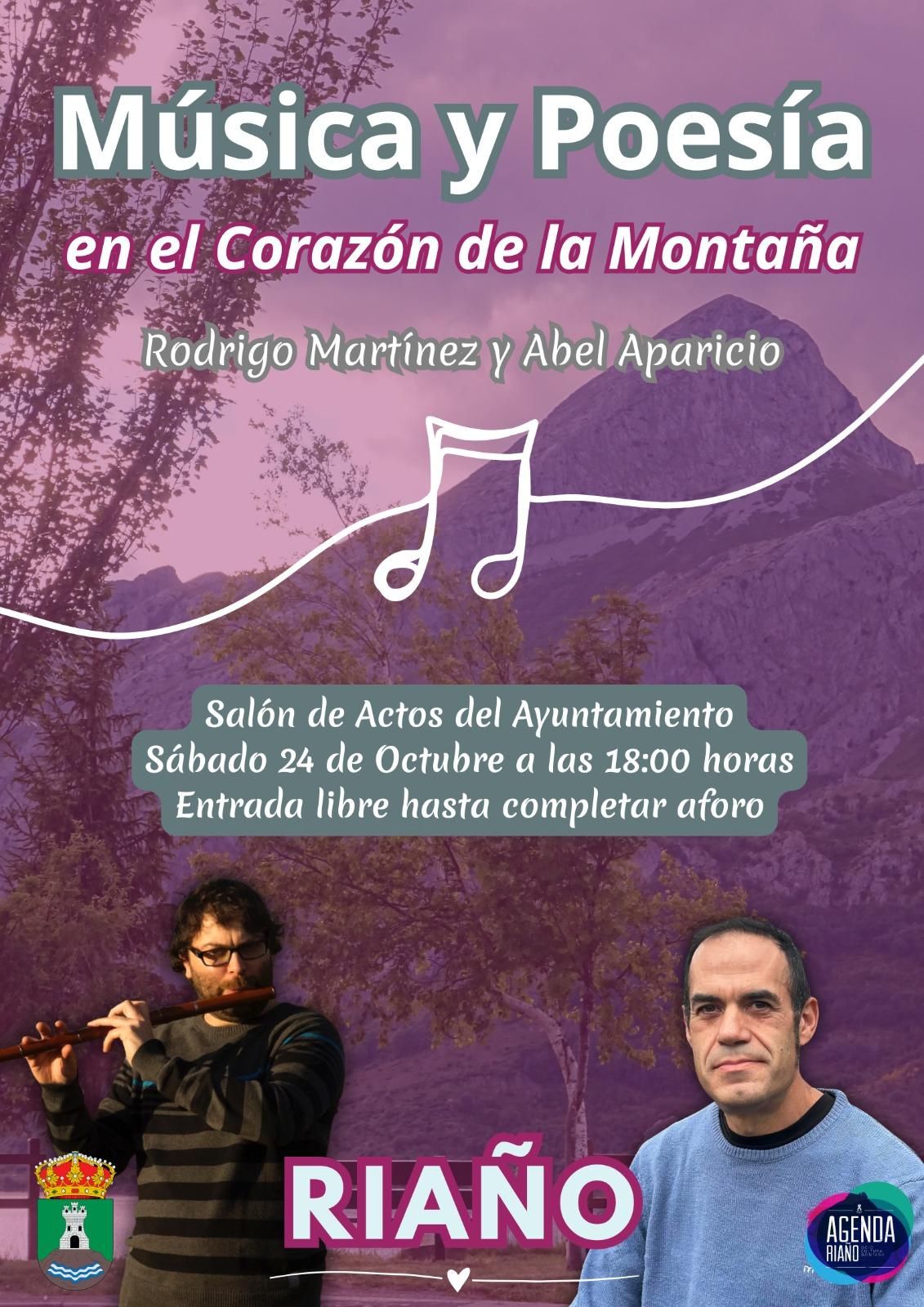 Cartel de la actividad en Riaño con Abel Aparicio y Rodrigo Martínez.