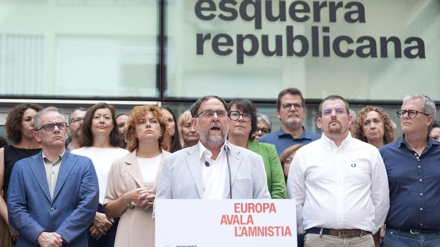 El presidente de ERC, Oriol Junqueras, durante una rueda de prensa, en la sede de ERC, a 16 de julio de 2026, en Barcelona, Catalunya (España). David Zorrakino / Europa Press
