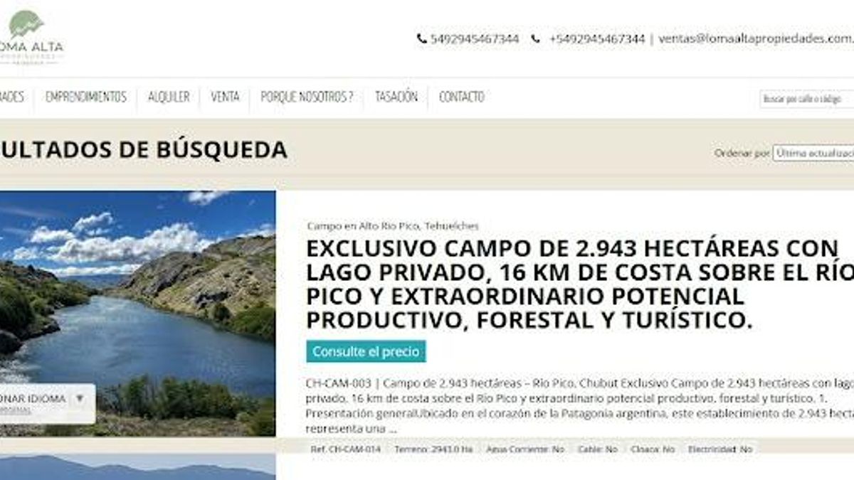 La publicación de la venta de tierras en Río Pico de la inmobiliaria Loma Alta