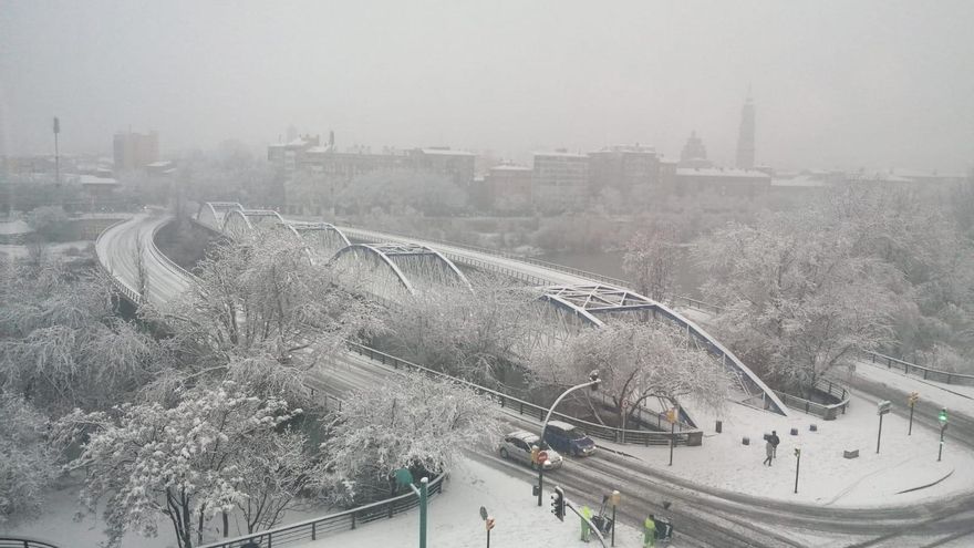 Zaragoza durante la nevada causada por la borrasca Filomena