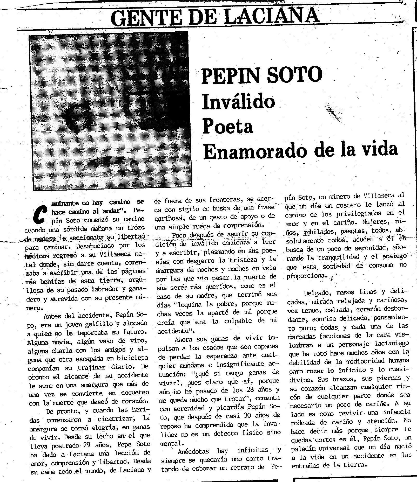 Artículo sobre Pepín Soto en El Calecho