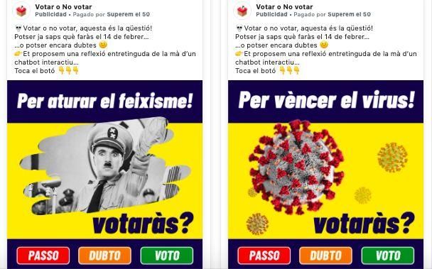 Anuncios electorales de "Superem el 50" en Facebook.