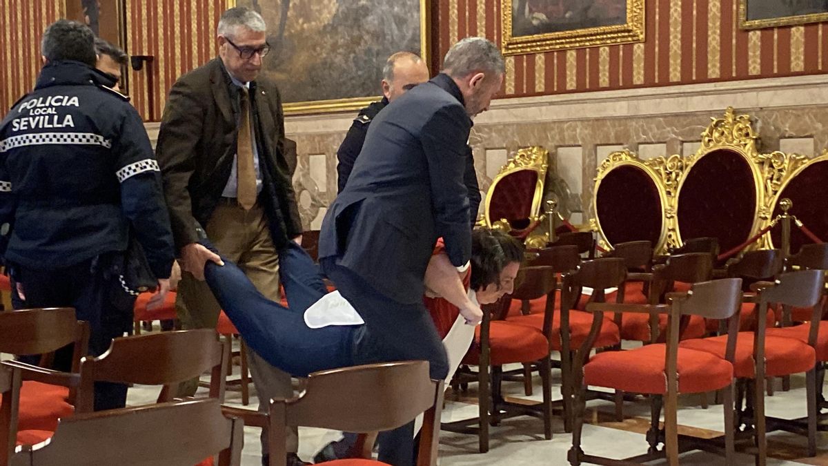 Ángeles Casares, desalojada en volandas del pleno del Ayuntamiento de Sevilla: "Cada vez se permite menos la protesta"